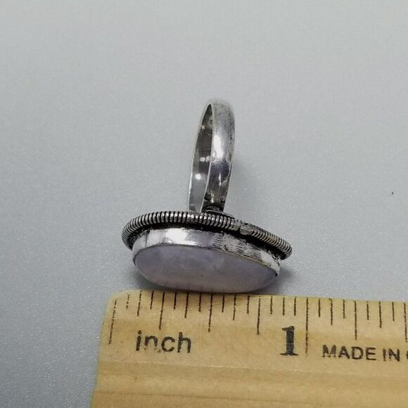 Vintage Drop Shape Cabochon Stone Ring, Bezel Set Silver Tone size 6.5, Estate - Picture 6 of 8